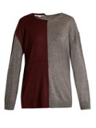 Matchesfashion.com Stella Mccartney - Bi Colour Long Sleeved Wool Blend Sweater - Womens - Burgundy Multi