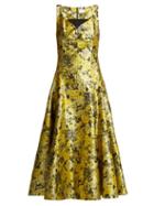 Matchesfashion.com Erdem - Verna Rose Jacquard Midi Dress - Womens - Yellow Multi