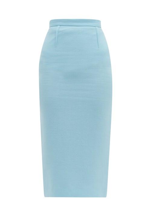 Matchesfashion.com Roland Mouret - Arreton Wool Crepe Pencil Skirt - Womens - Light Blue