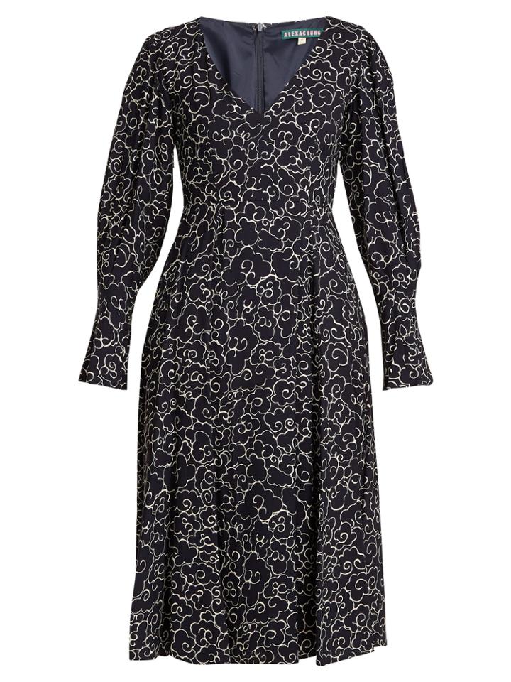 Alexachung Cloud-print V-neck Crepe Dress