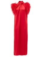 Matchesfashion.com 16arlington - Yoshina Feather-trimmed Satin Midi Dress - Womens - Red