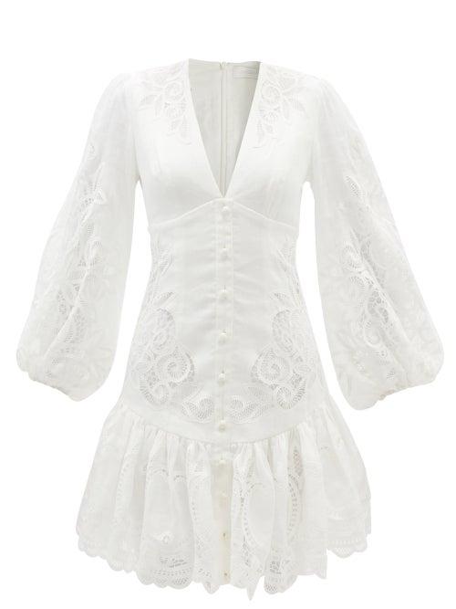 Zimmermann - Mae Lace Ramie-blend Midi Dress - Womens - Ivory