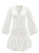 Zimmermann - Mae Lace Ramie-blend Midi Dress - Womens - Ivory
