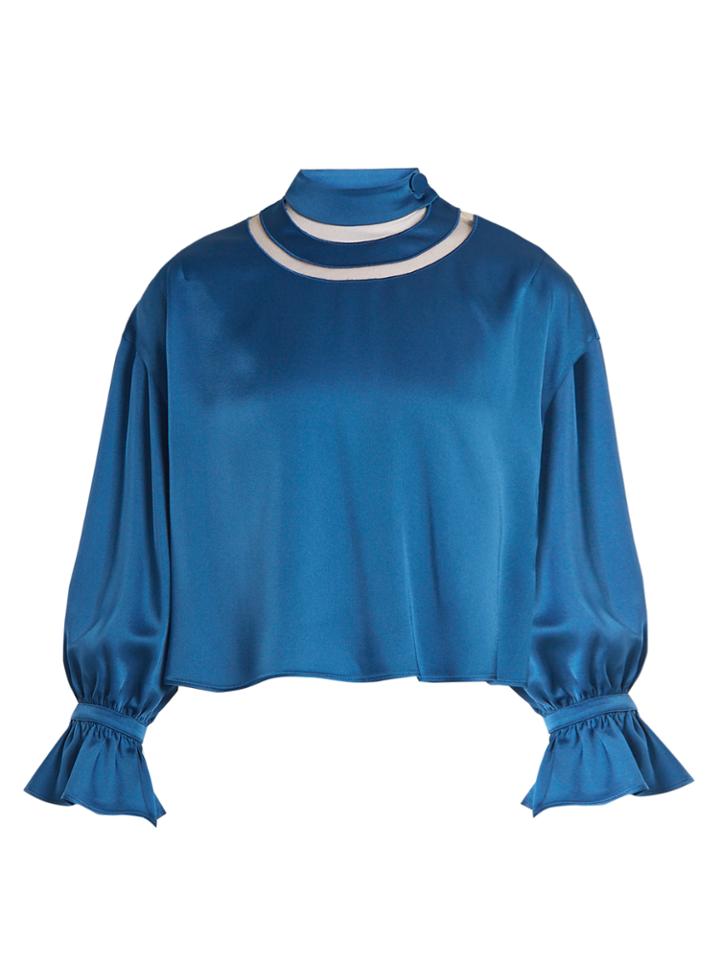 Fendi High Cut-out Neck Satin Blouse