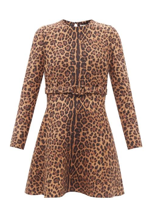 Ladies Rtw Valentino - Crepe Couture Animalier-print Wool-blend Minidress - Womens - Brown