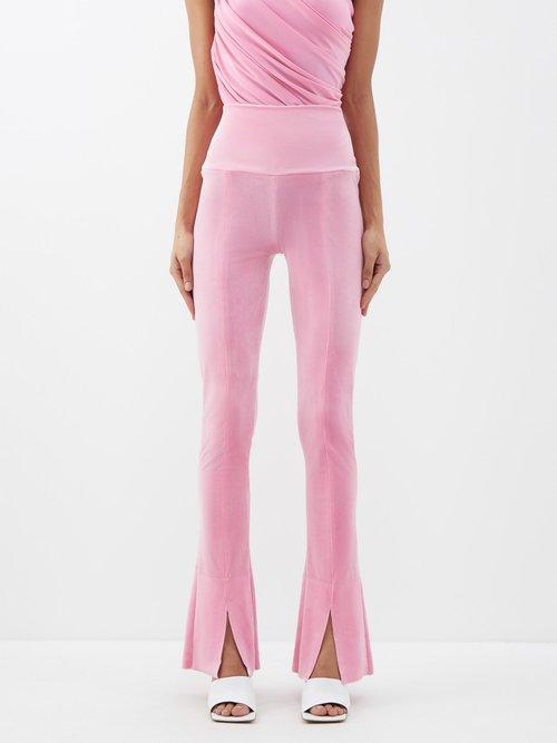 Norma Kamali - Spat High-rise Slit-hem Velvet Leggings - Womens - Pink
