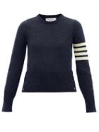 Ladies Rtw Thom Browne - Four-bar Intarsia Wool Sweater - Womens - Navy
