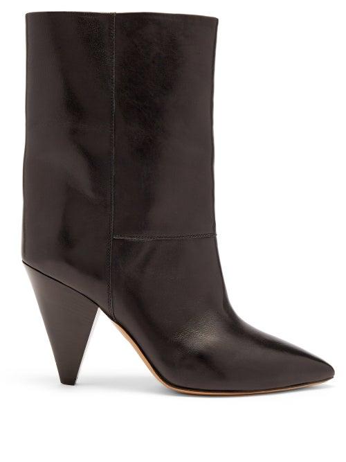 Isabel Marant - Locky Cone-heel Leather Ankle Boots - Womens - Black