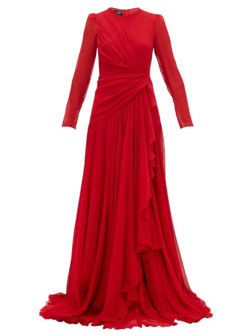 Matchesfashion.com Giambattista Valli - Draped Silk Georgette Gown - Womens - Red