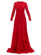 Matchesfashion.com Giambattista Valli - Draped Silk Georgette Gown - Womens - Red