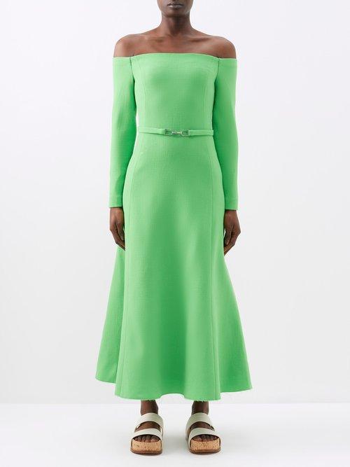 Gabriela Hearst - Carole Off-the-shoulder Knitted Dress - Womens - Bright Green