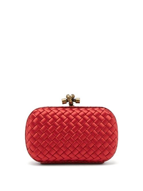 Matchesfashion.com Bottega Veneta - Knot Satin And Watersnake Clutch - Womens - Red