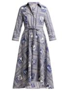 Matchesfashion.com Le Sirenuse, Positano - Lucy Postcard Print Cotton Shirtdress - Womens - Dark Blue