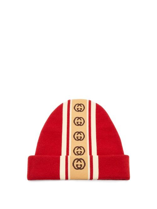 Matchesfashion.com Gucci - Gg-jacquard Wool-blend Beanie - Mens - Red