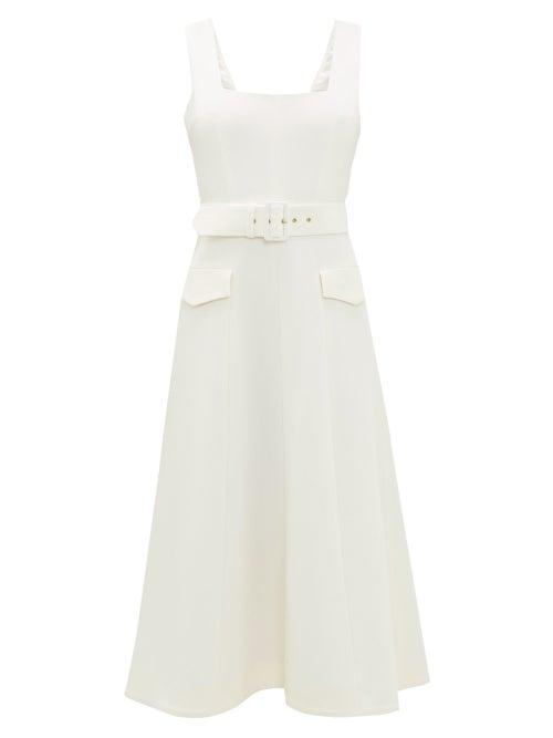Matchesfashion.com Emilia Wickstead - Petra Belted Wool-crepe Midi Dress - Womens - Ivory