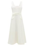 Matchesfashion.com Emilia Wickstead - Petra Belted Wool-crepe Midi Dress - Womens - Ivory