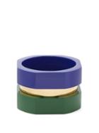 Matchesfashion.com Objet Singulier - Geometric Tri Colour Wood And Brass Bracelet - Womens - Blue