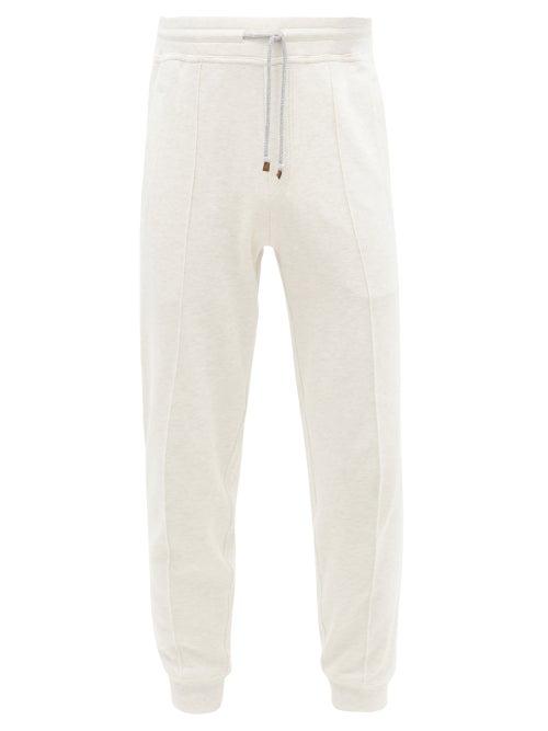 Matchesfashion.com Brunello Cucinelli - Pintucked Cotton-blend Jersey Track Pants - Mens - Cream