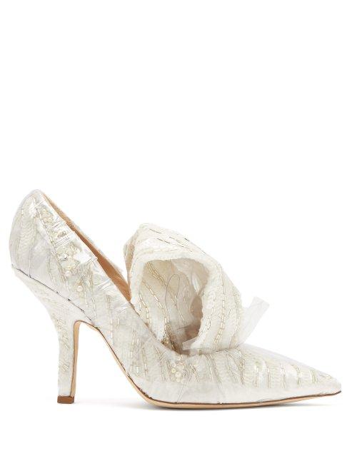 Matchesfashion.com Midnight 00 - Sequinned Velvet And Pvc Pumps - Womens - White