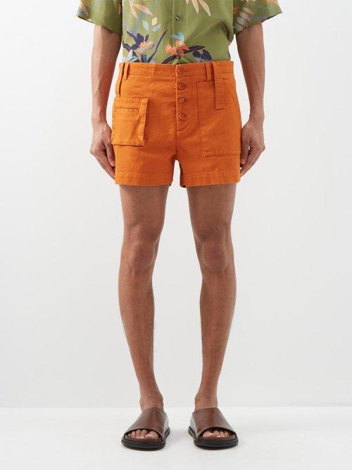 Etro - Cargo-pocket Cotton-twill Shorts - Mens - Orange