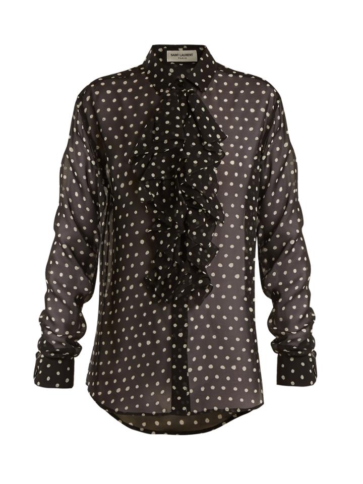 Saint Laurent Polka Dot-print Ruffle-trimmed Silk Blouse