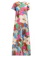 Matchesfashion.com La Doublej - Swing Big Flower-print Silk-twill Dress - Womens - Pink Multi