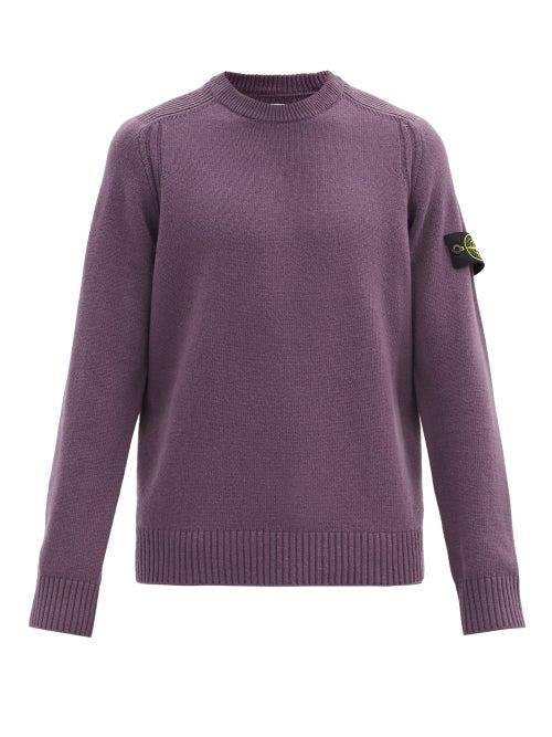 Matchesfashion.com Stone Island - Logo-patch Ribbed Wool-blend Sweater - Mens - Purple