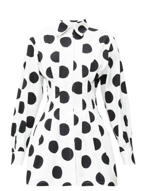 Matchesfashion.com Carolina Herrera - Pleated Polka-dot Twill Mini Dress - Womens - White Black