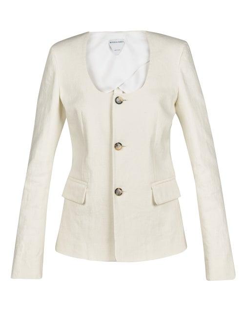 Bottega Veneta - Scoop-neck Crepe Jacket - Womens - Cream