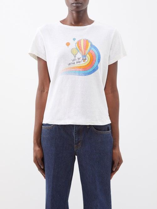 Re/done - Carried Away-print Cotton T-shirt - Womens - White Multi