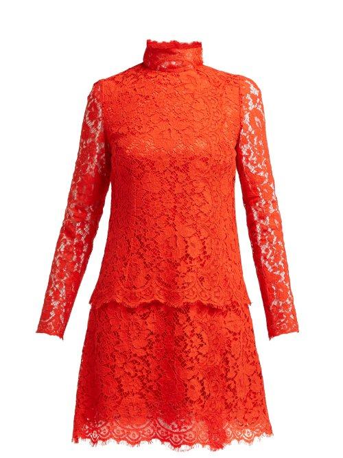 Matchesfashion.com Dolce & Gabbana - Cotton Blend Lace Dress - Womens - Red