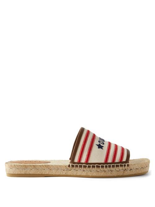 Gucci - Carlos Embroidered Woven-jute Slides - Mens - Beige