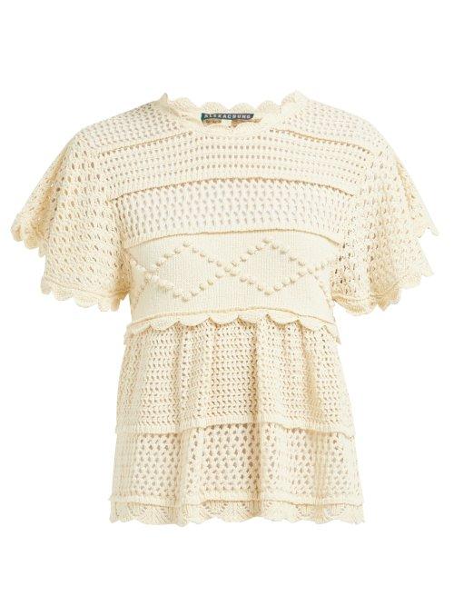 Matchesfashion.com Alexachung - Open Back Crocheted Cotton Blend Top - Womens - Beige