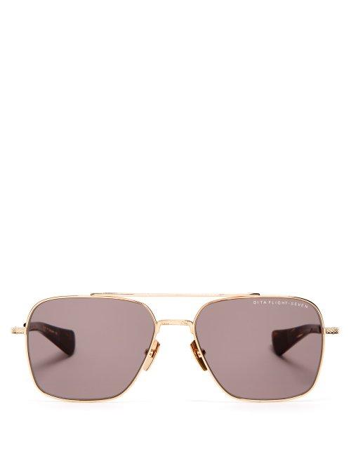 Matchesfashion.com Dita Eyewear - Flight Seven Square Frame Aviators - Mens - Gold