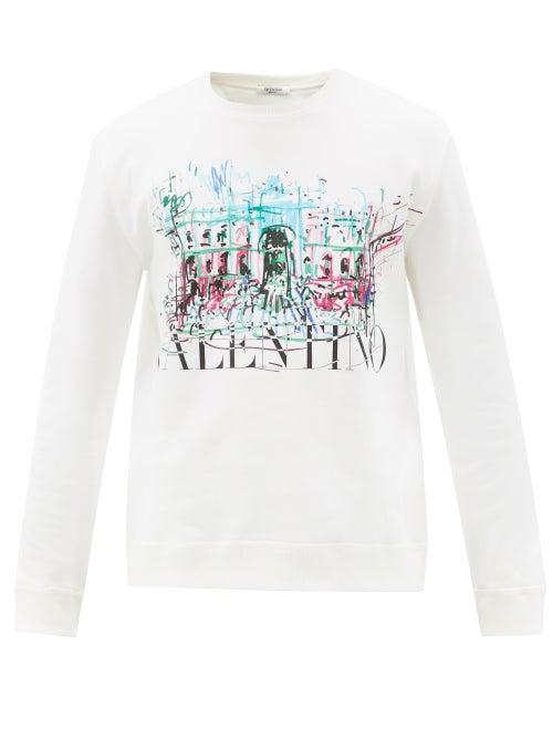 Matchesfashion.com Valentino - Roman Sketch-logo Cotton-blend Sweatshirt - Mens - White