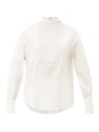 Matchesfashion.com Brunello Cucinelli - Beaded Yoke Silk Blend Blouse - Womens - Ivory