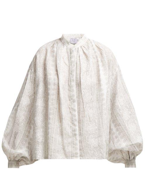 Matchesfashion.com Thierry Colson - Slava Floral Print Linen Blouse - Womens - Grey Print