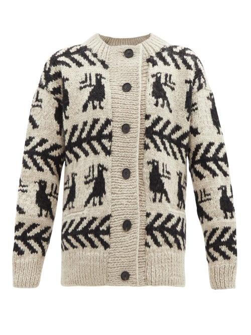Matchesfashion.com Ssone - Reunion Bird-intarsia Wool Cardigan - Womens - Cream
