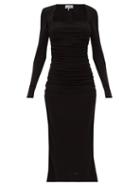 Matchesfashion.com Ganni - Ruched Square-neckline Jersey Dress - Womens - Black