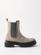 Brunello Cucinelli - Monili-embellished Suede Chelsea Boots - Womens - Cream Grey Brown