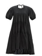 Matchesfashion.com Cecilie Bahnsen - Esme Tie-back Tiered Recycled-faille Dress - Womens - Black