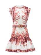 Matchesfashion.com Zimmermann - Wavelength Floral-print Belted Linen Dress - Womens - Pink Print