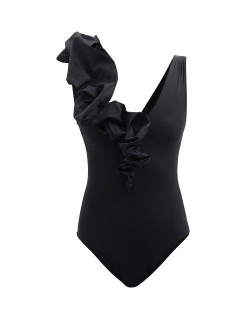 Maygel Coronel - Yaneth Ruffled Scoop-neck Swimsuit - Womens - Black