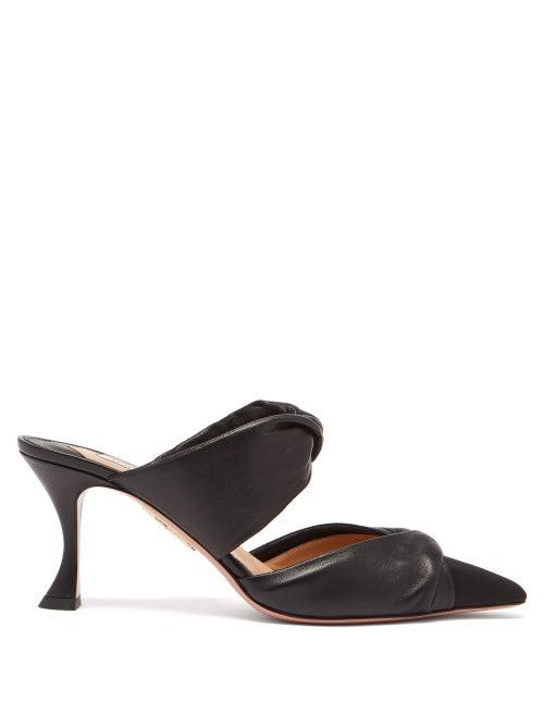 Matchesfashion.com Aquazzura - Twist Point-toe Leather Mules - Womens - Black