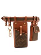 Matchesfashion.com Fendi - Ff-jacquard Leather And Canvas Utility Pocket Belt - Womens - Brown