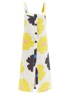 Matchesfashion.com Cala De La Cruz - Tamara Floral-print Linen Midi Dress - Womens - Cream Print