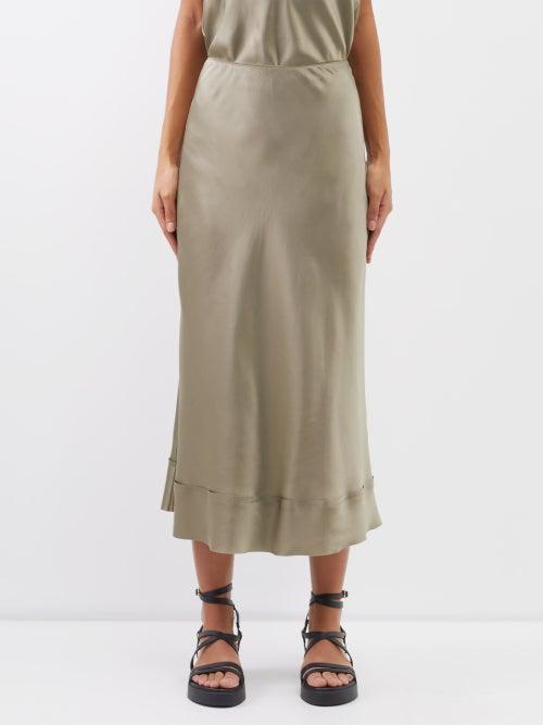 Lee Mathews - Stella Silk-satin Midi Skirt - Womens - Khaki