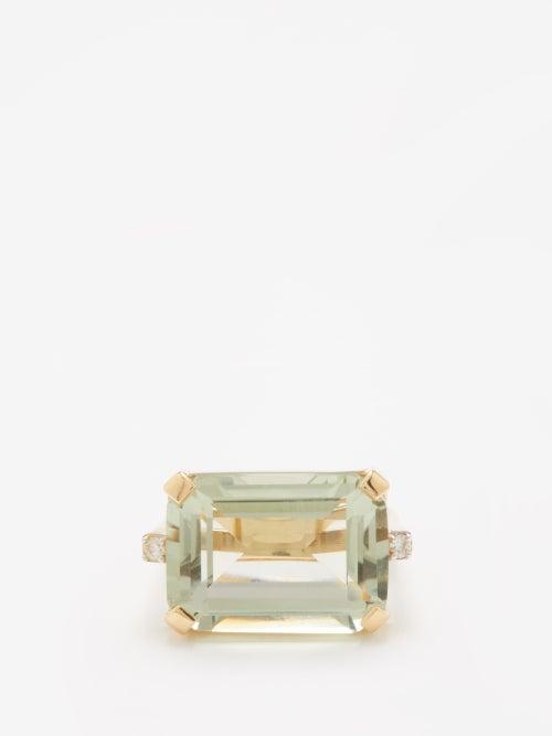 Mateo - East West Diamond, Prasiolite & 14kt Gold Ring - Womens - Green Multi