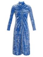 Tibi Ruched-detail High-neck Crushed-velvet Dress