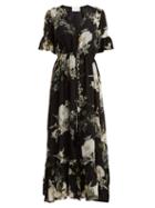 Matchesfashion.com Athena Procopiou - In The Still Of The Night Floral Print Silk Dress - Womens - Black Print